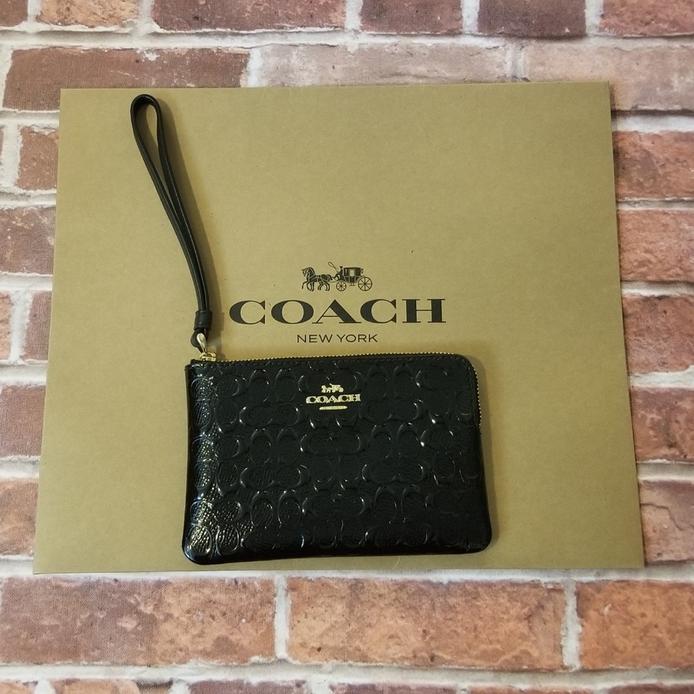 COACH Black Patent Leather Wristlet